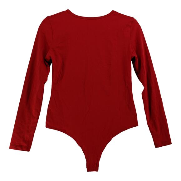 Sunro Long Sleeve Bodysuit Medium Red V Neck Layering One Piece Snap Casual Work - Picture 3 of 9